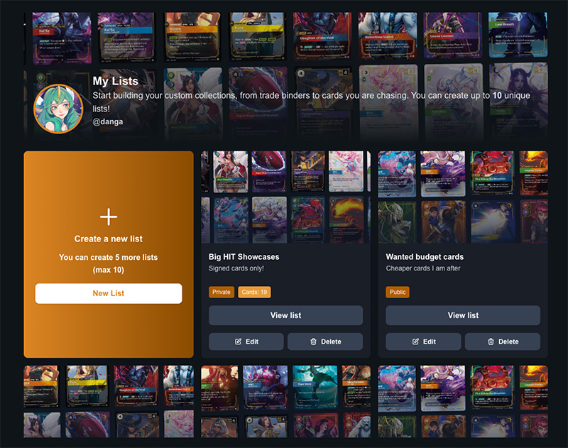 Create Lists Screenshot